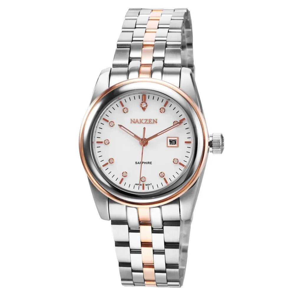 NAKZEN Womens Gold Luxury Quartz Diamond Watch Calendar Display Women Full Steel Wrist Watch Female Clock relogio masculino 6012-7