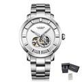 MEGIR Men Watch Hollow Out Automatic Mechanical Stainless Steel Wristwatch Waterproof Luxury Business Wrist Watch Montre Homme 62052-12