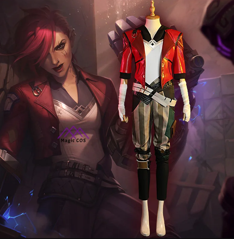 LOL Arcane Vi Cosplay Costume Anime Arcane LOL Vi Cosplay Women Halloween Costume Leather Outfit Full Set