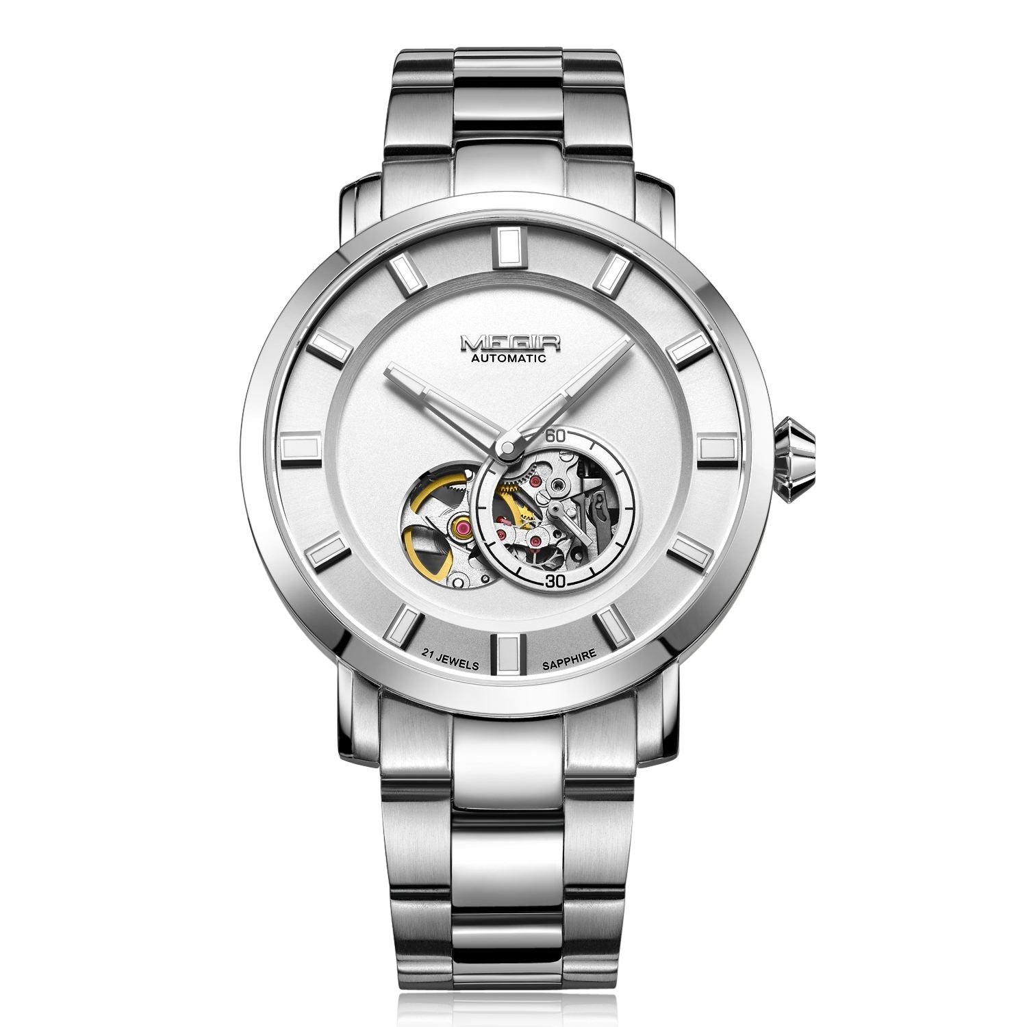 MEGIR Men Watch Hollow Out Automatic Mechanical Stainless Steel Wristwatch Waterproof Luxury Business Wrist Watch Montre Homme 62052-5