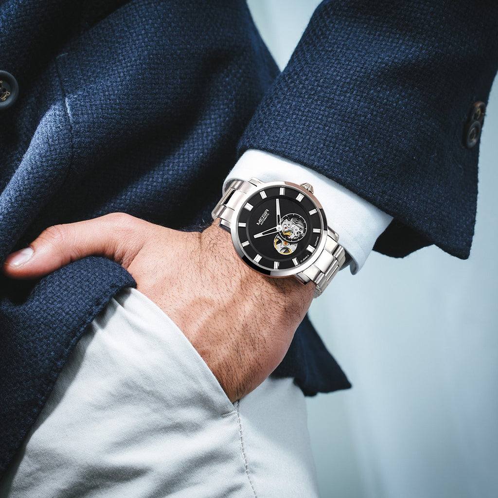 MEGIR Men Watch Hollow Out Automatic Mechanical Stainless Steel Wristwatch Waterproof Luxury Business Wrist Watch Montre Homme 62052-1