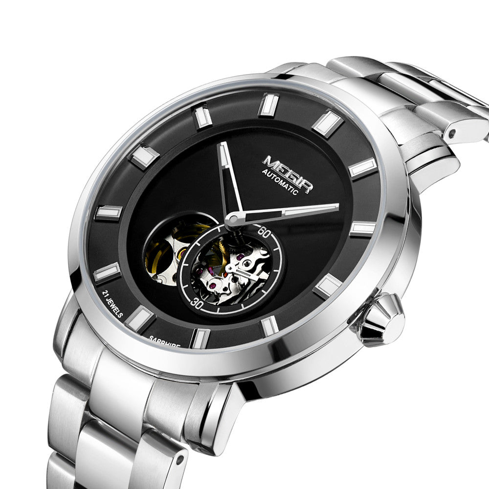 MEGIR Men Watch Hollow Out Automatic Mechanical Stainless Steel Wristwatch Waterproof Luxury Business Wrist Watch Montre Homme 62052-7