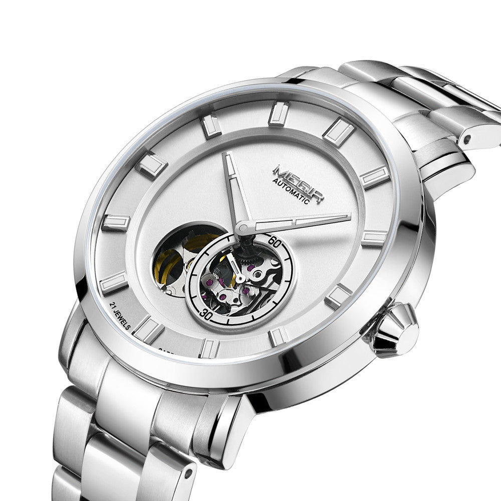 MEGIR Men Watch Hollow Out Automatic Mechanical Stainless Steel Wristwatch Waterproof Luxury Business Wrist Watch Montre Homme 62052-6