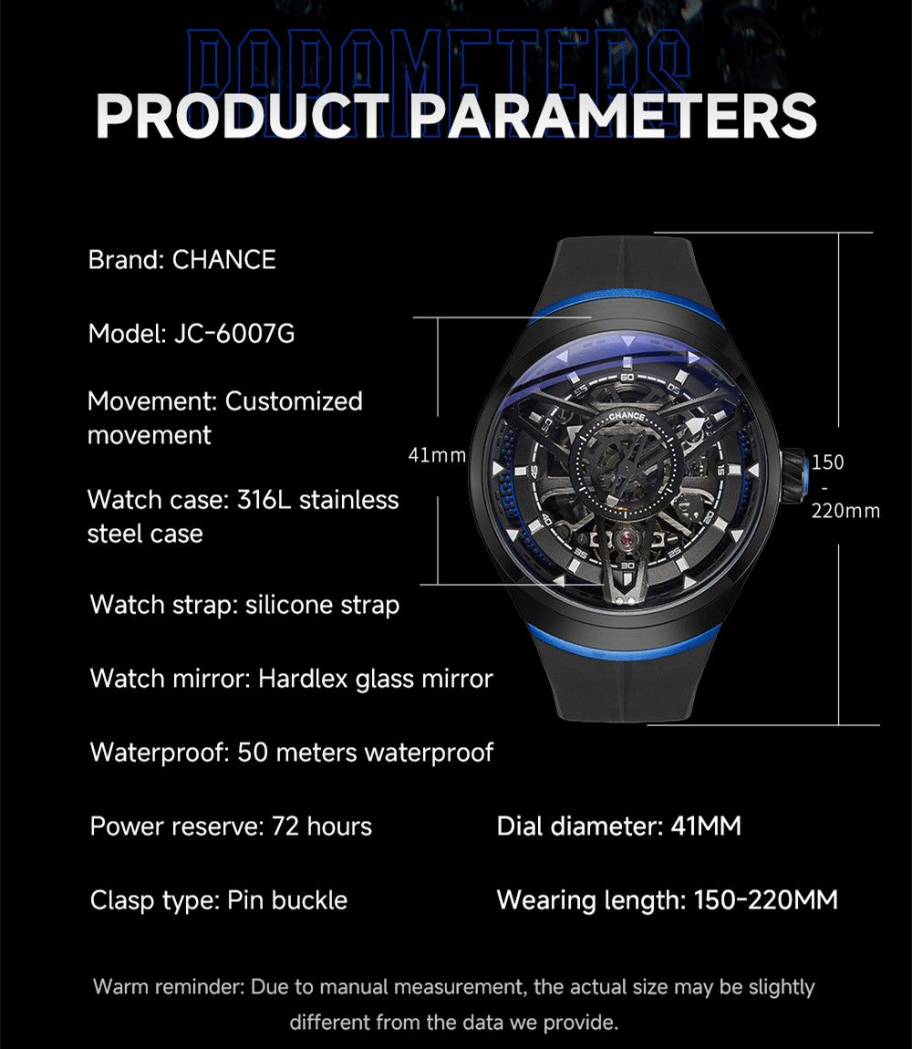 CHANCE Automatic Movement Mechanical Watch for Men Luxury Stainless Steel Case Business Wristwatch Waterproof Clock 6007-3