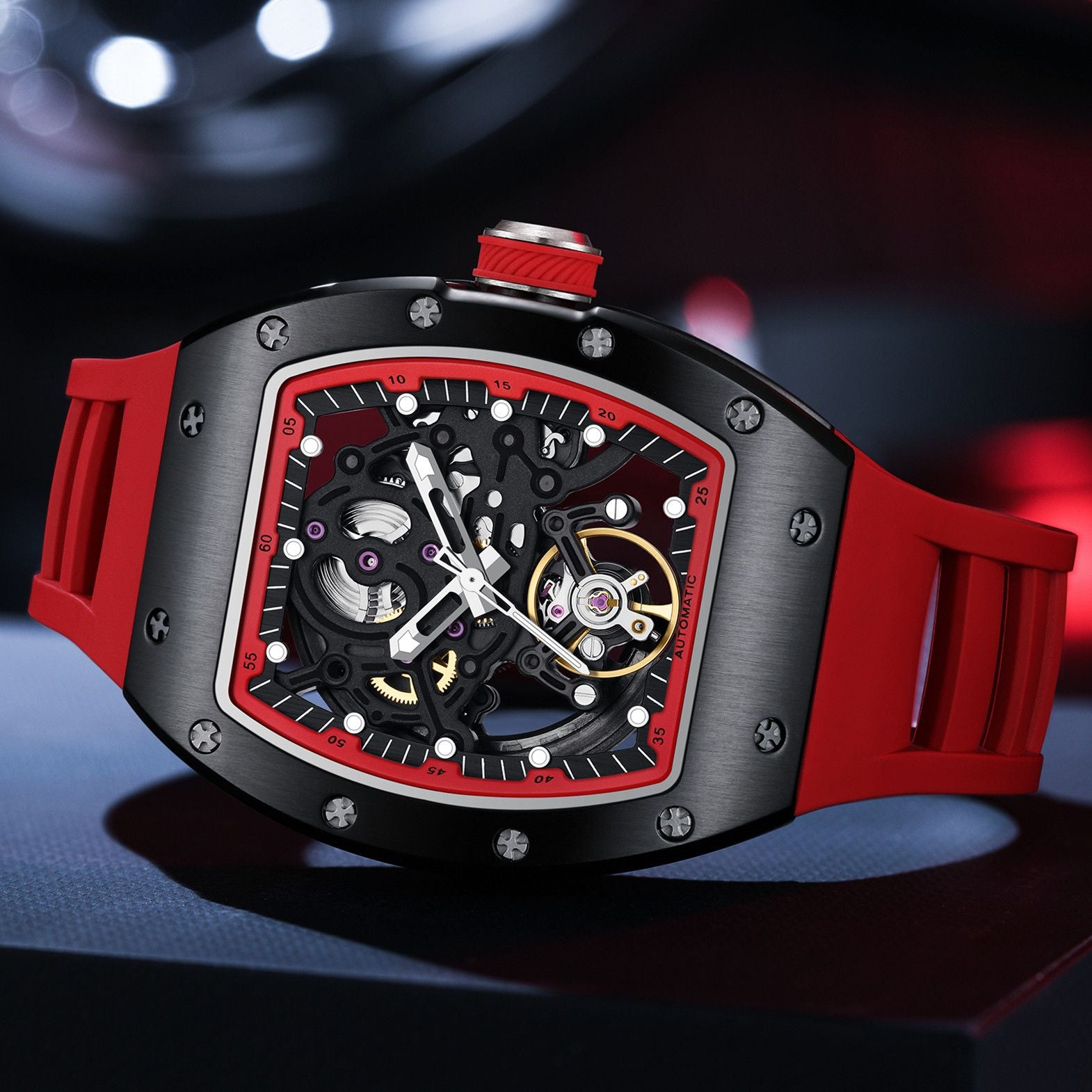 MEGIR Automatic Mechanical Men's Watch Luxury Skeleton Dial Luminous Waterproof Sports Military Wristwatch Gift for Man 9190-12-6