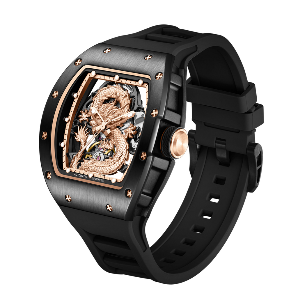MEGIR Automatic Mechanical Skeleton Men Watch Luxury Stainless Steel Case Tonneau Dial Wristwatch Waterproof Sport Watches 9190-15-13