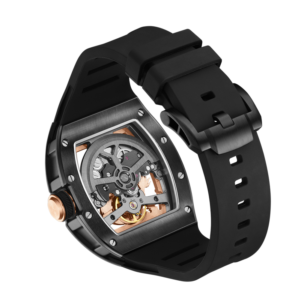 MEGIR Automatic Mechanical Skeleton Men Watch Luxury Stainless Steel Case Tonneau Dial Wristwatch Waterproof Sport Watches 9190-15-14