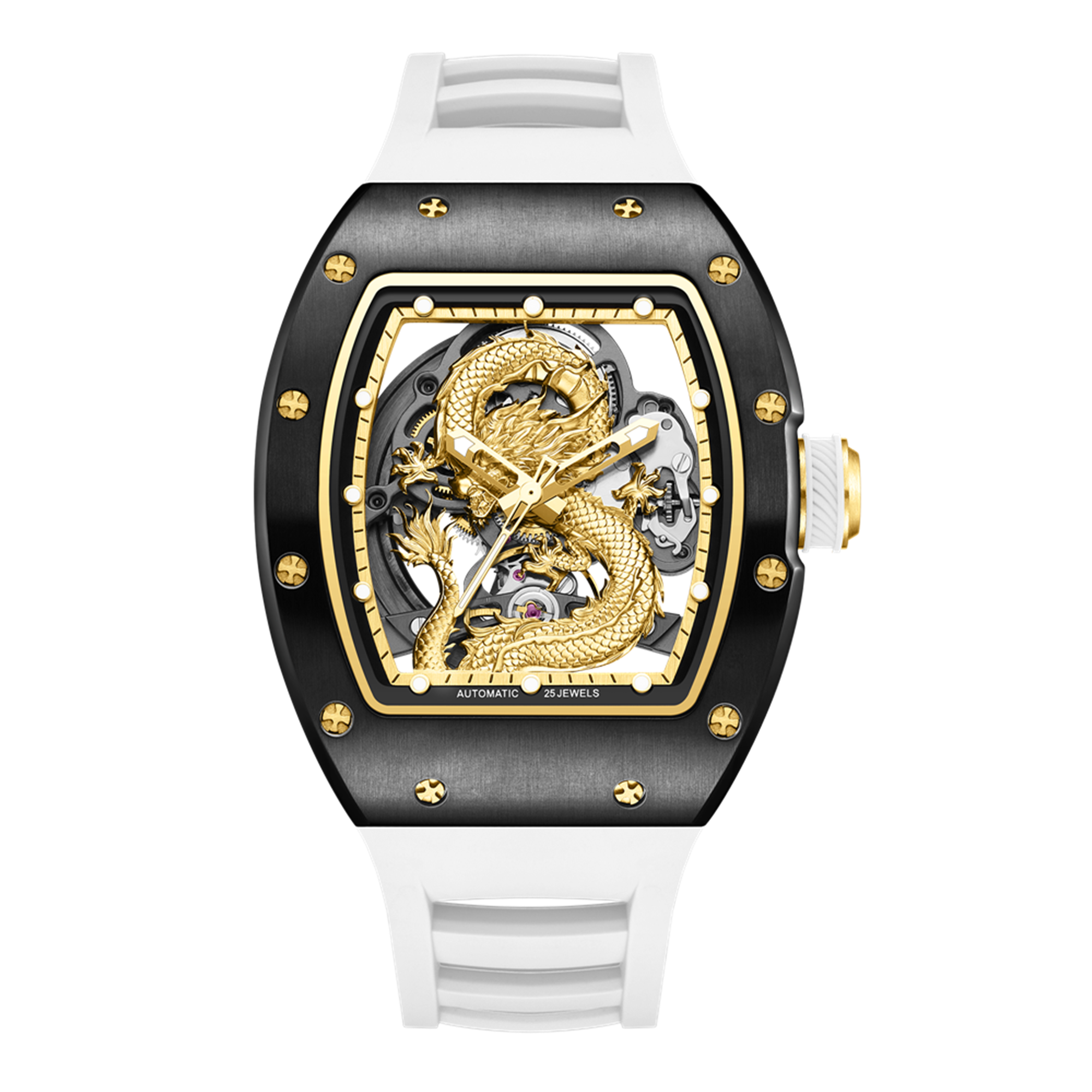 MEGIR Automatic Mechanical Skeleton Men Watch Luxury Stainless Steel Case Tonneau Dial Wristwatch Waterproof Sport Watches 9190-15-12