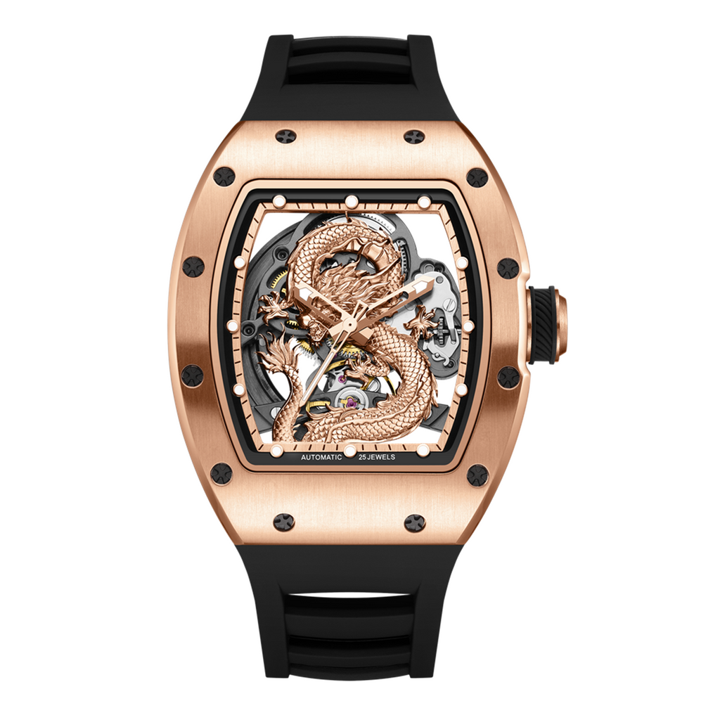 MEGIR Automatic Mechanical Skeleton Men Watch Luxury Stainless Steel Case Tonneau Dial Wristwatch Waterproof Sport Watches 9190-15-10