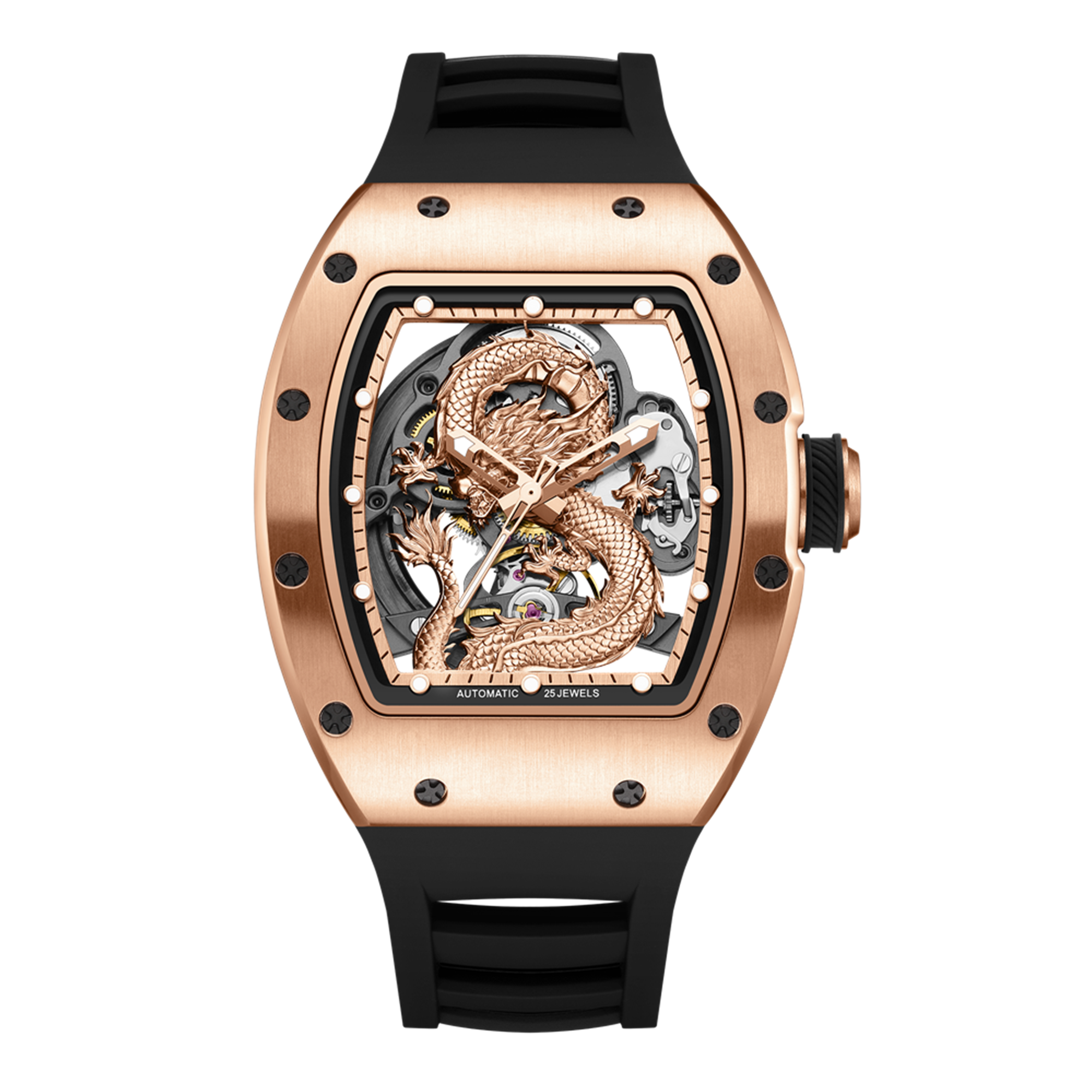 MEGIR Automatic Mechanical Skeleton Men Watch Luxury Stainless Steel Case Tonneau Dial Wristwatch Waterproof Sport Watches 9190-15-10