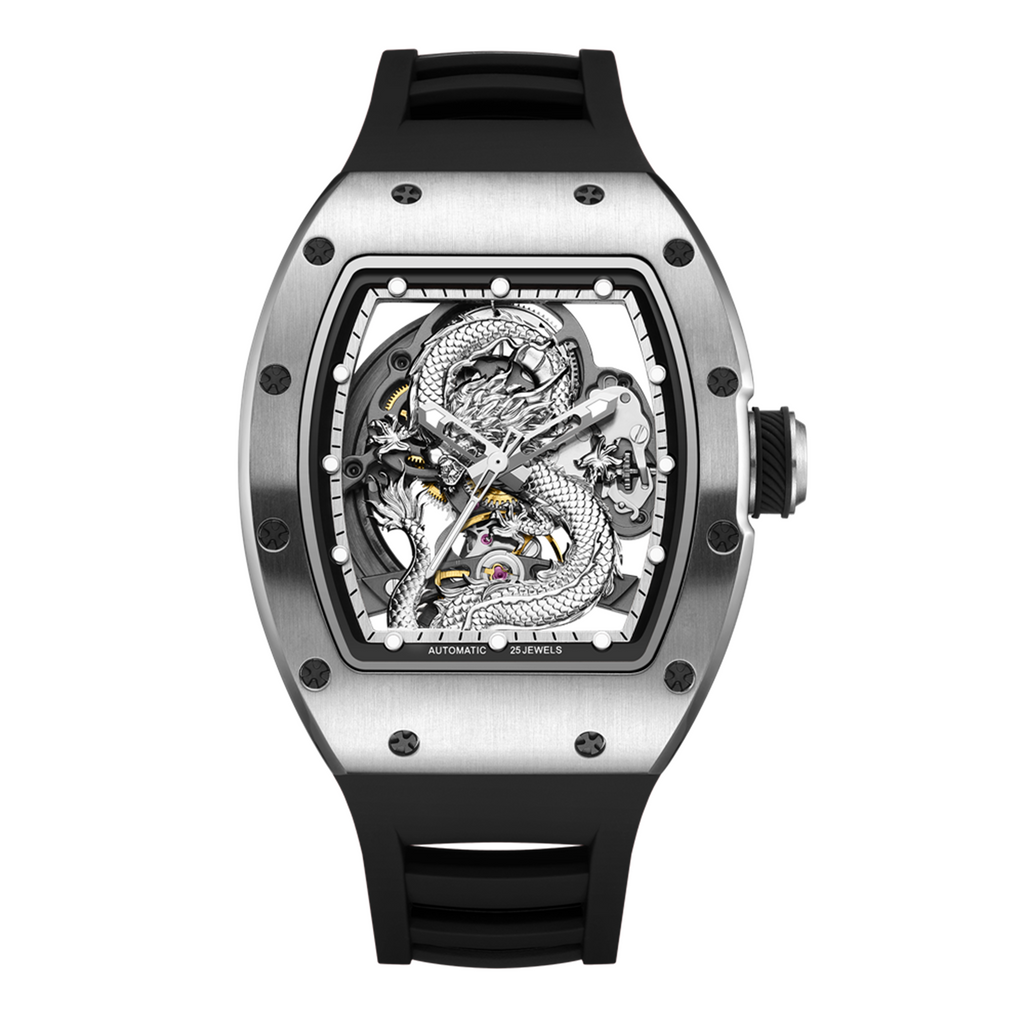 MEGIR Automatic Mechanical Skeleton Men Watch Luxury Stainless Steel Case Tonneau Dial Wristwatch Waterproof Sport Watches 9190-15-11