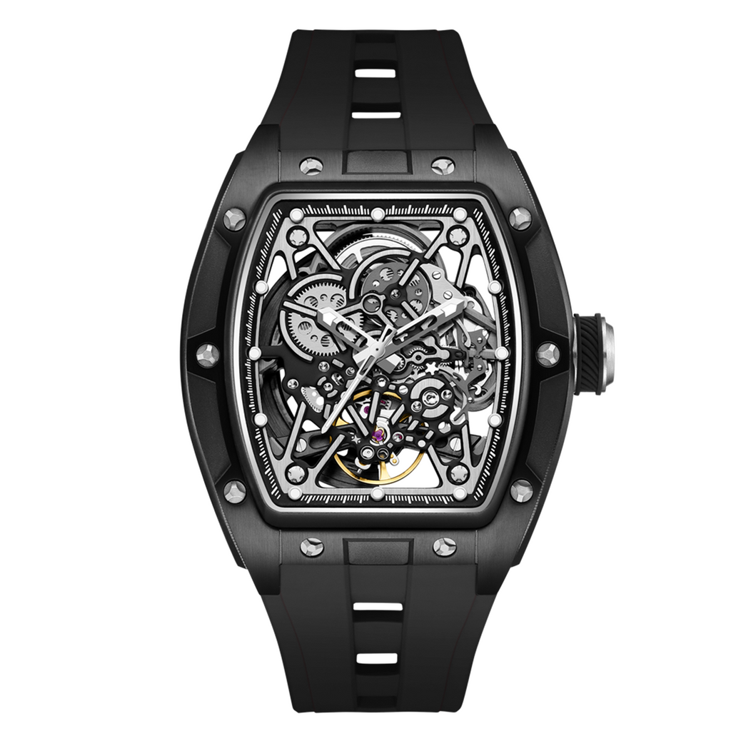 MEGIR Men's Mechanical Watch Fashion Hollow Out Automatic Movement Sport Wristwatches Waterproof Silicone Strap Watches 9198-3-12