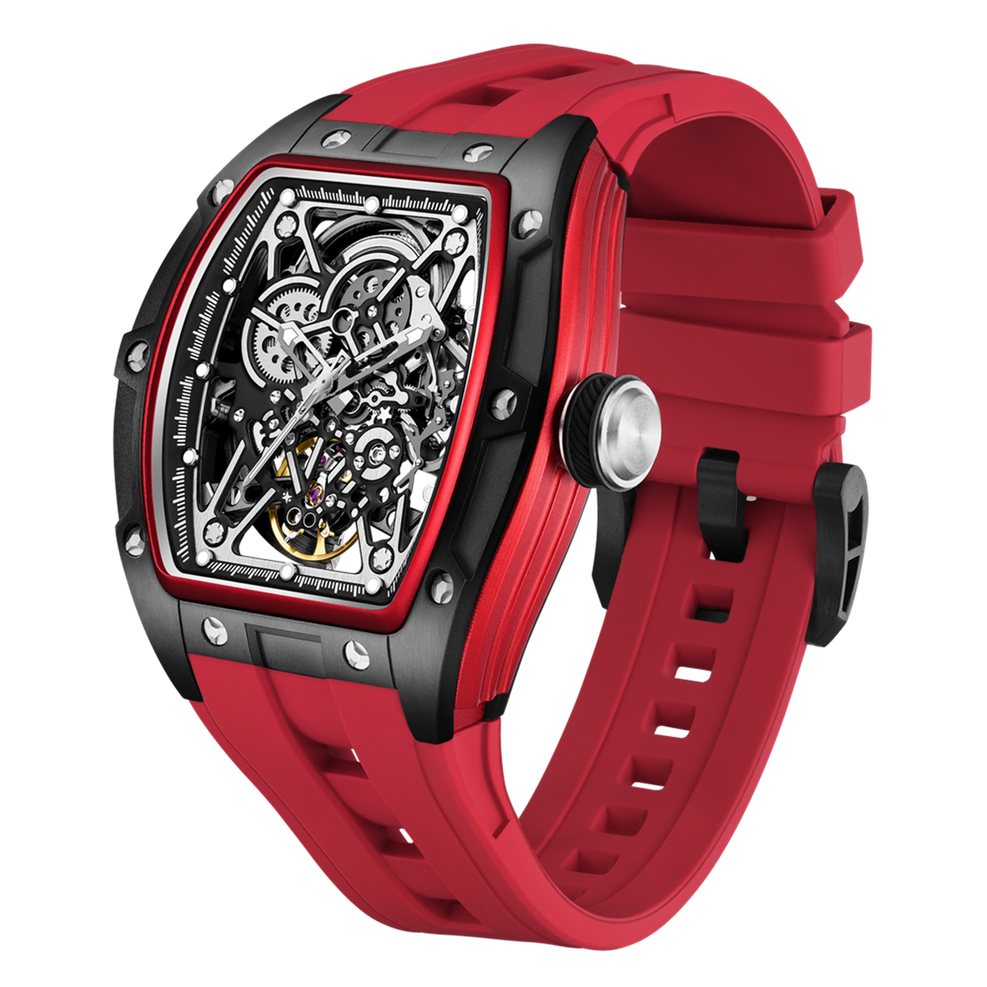 MEGIR Men's Mechanical Watch Fashion Hollow Out Automatic Movement Sport Wristwatches Waterproof Silicone Strap Watches 9198-3-15