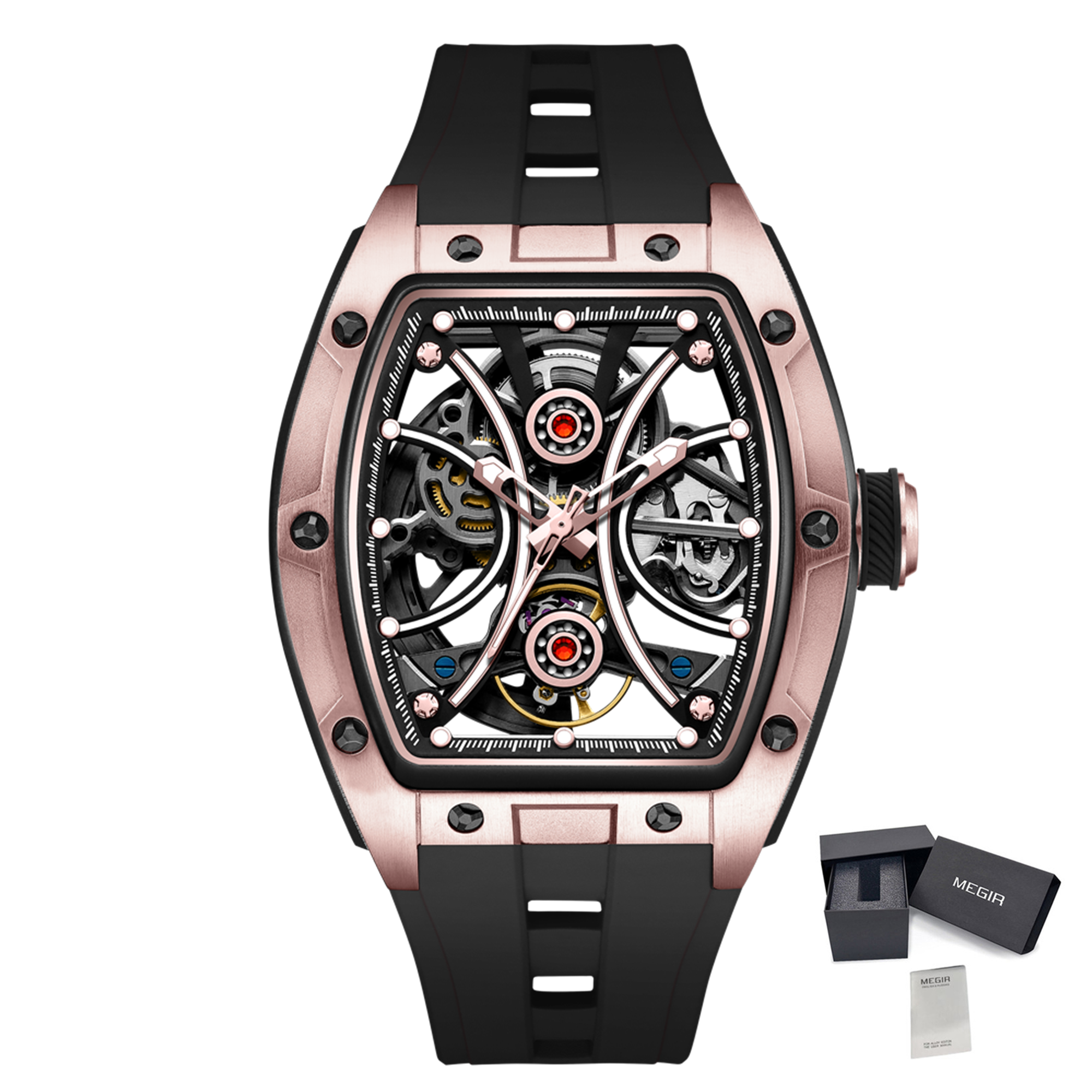 MEGIR Men's Sports Watch Fashion Automatic Mechanical Movement Watches Skeleton Luminous Waterproof Business Wristwatches 9198-4-21