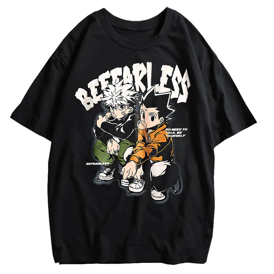 Men's Distressed Anime Graphic T-Shirt Hip Hop Harajuku Streetwear Cotton Oversized Tee-7