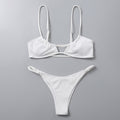 Sexy Solid Color Strappy Bikini Set with Thong Bottom for Women