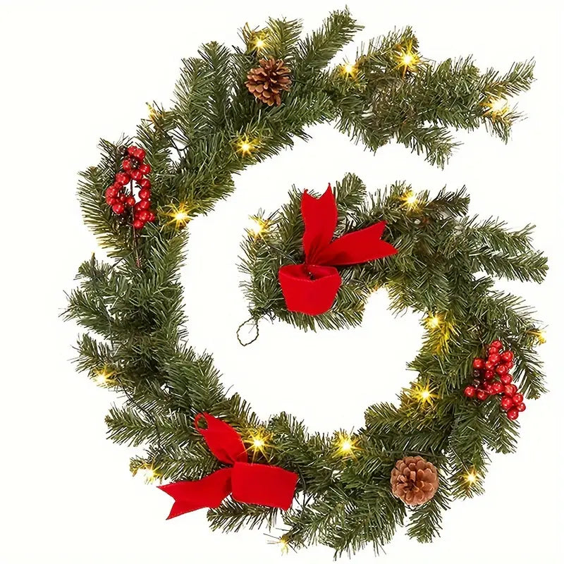 Twinkling Tidings: LED-lit Christmas Rattan Garland