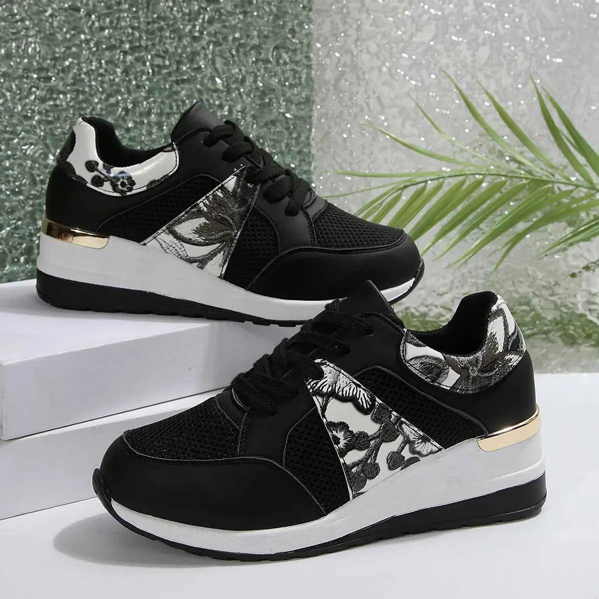 Floral Mesh Wedge Athletic