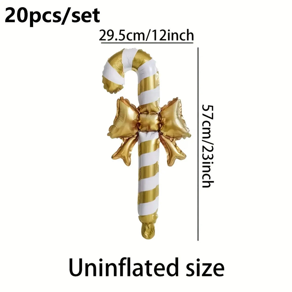 Golden Bow Candy Cane Handheld Stick Balloon for Christmas