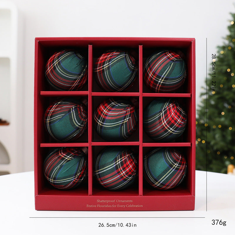 9PCS 8CM Christmas Ball Ornaments – Red & Green Grid Pattern Tree Hanging Pendants, 2026 New Year Holiday Decor