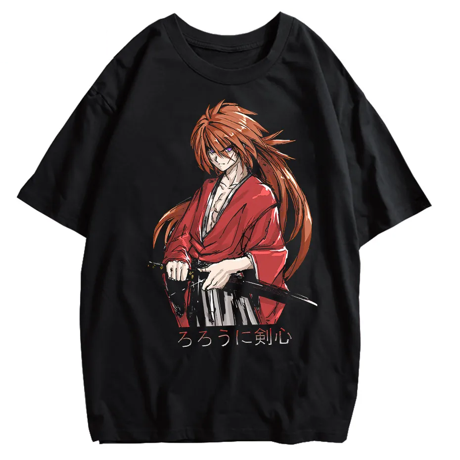 Rurouni Kenshin Washed Anime Graphic T-Shirt Men's Harajuku Streetwear Vintage Cotton Tee-7