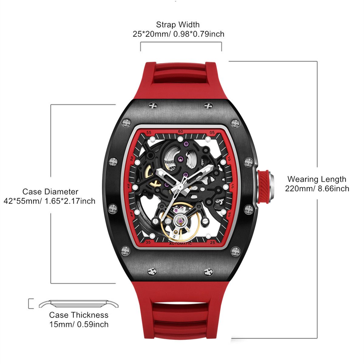 MEGIR Automatic Mechanical Men's Watch Luxury Skeleton Dial Luminous Waterproof Sports Military Wristwatch Gift for Man 9190-12-8