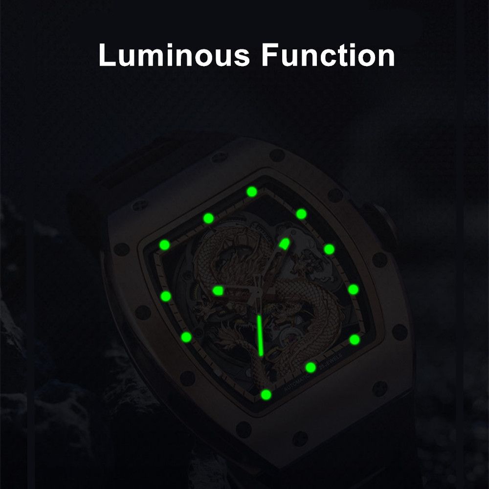 MEGIR Automatic Mechanical Skeleton Men Watch Luxury Stainless Steel Case Tonneau Dial Wristwatch Waterproof Sport Watches 9190-15-7