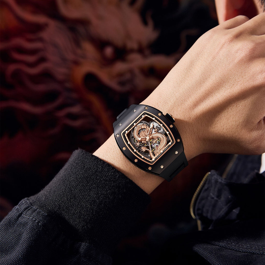 MEGIR Automatic Mechanical Skeleton Men Watch Luxury Stainless Steel Case Tonneau Dial Wristwatch Waterproof Sport Watches 9190-15-2