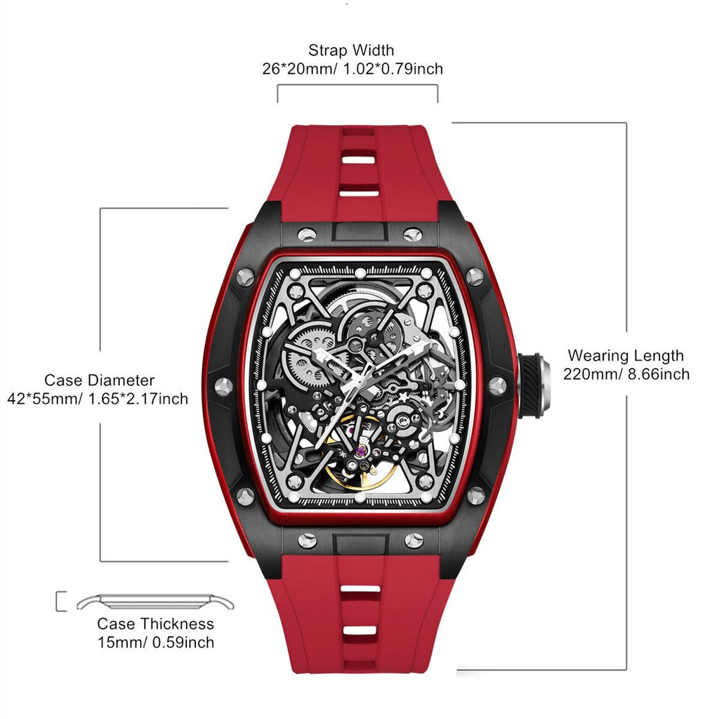 MEGIR Men's Mechanical Watch Fashion Hollow Out Automatic Movement Sport Wristwatches Waterproof Silicone Strap Watches 9198-3-7