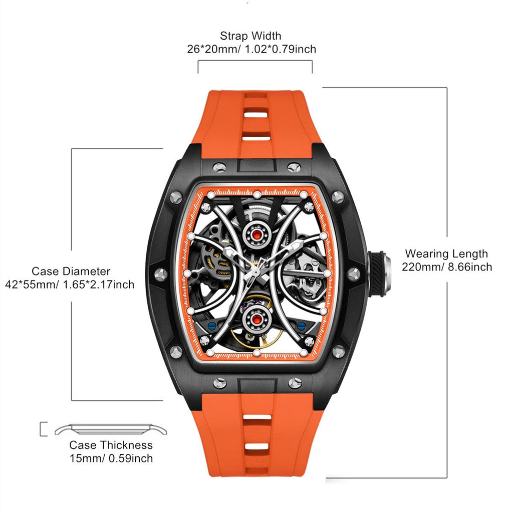 MEGIR Men's Sports Watch Fashion Automatic Mechanical Movement Watches Skeleton Luminous Waterproof Business Wristwatches 9198-4-8