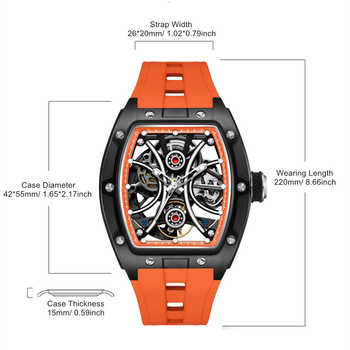 MEGIR Men's Sports Watch Fashion Automatic Mechanical Movement Watches Skeleton Luminous Waterproof Business Wristwatches 9198-4-8