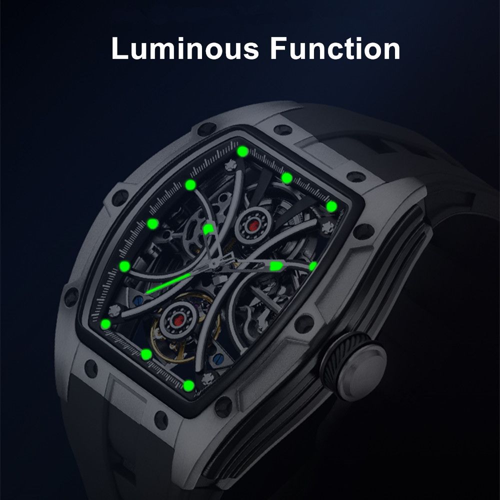 MEGIR Men's Sports Watch Fashion Automatic Mechanical Movement Watches Skeleton Luminous Waterproof Business Wristwatches 9198-4-9
