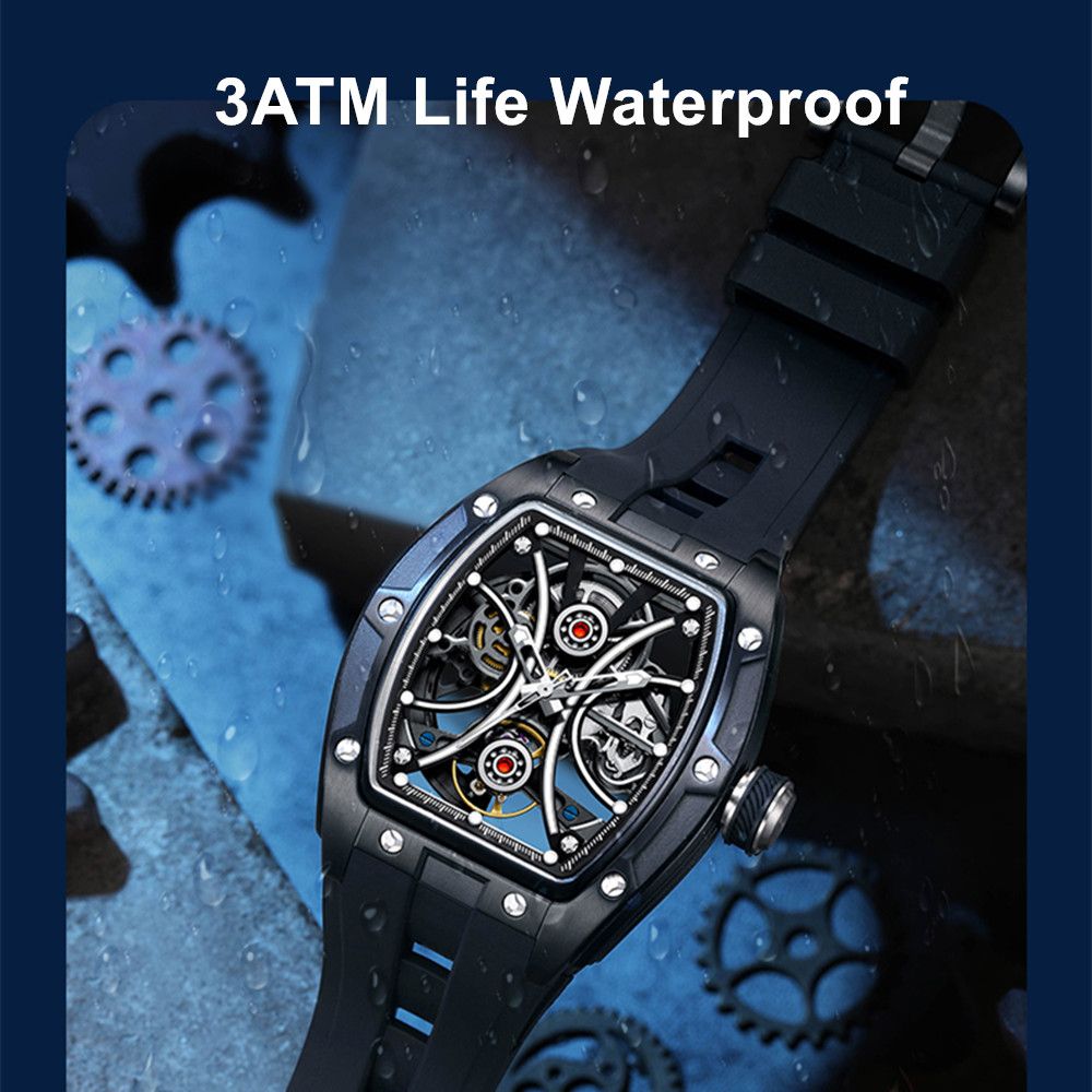 MEGIR Men's Sports Watch Fashion Automatic Mechanical Movement Watches Skeleton Luminous Waterproof Business Wristwatches 9198-4-10