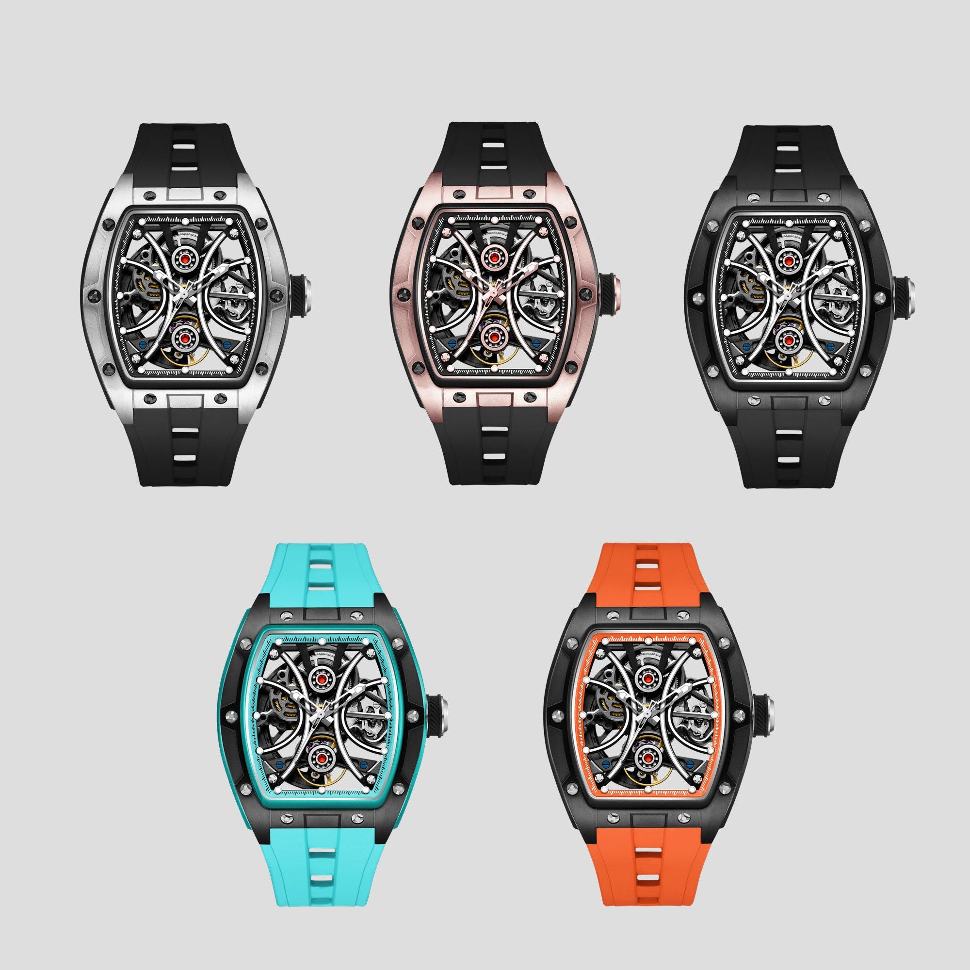 MEGIR Men's Sports Watch Fashion Automatic Mechanical Movement Watches Skeleton Luminous Waterproof Business Wristwatches 9198-4-7