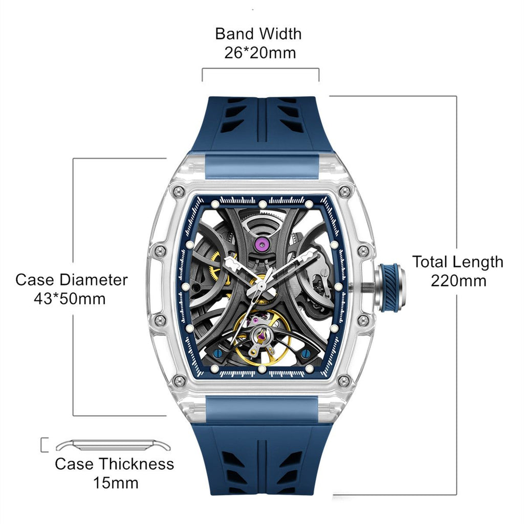 MEGIR Automatic Sport Watch for Men Transparent 43MM Hollow Dial Mechanical Movment Wristwatch Waterproof Luminous Clock 9195-11-6