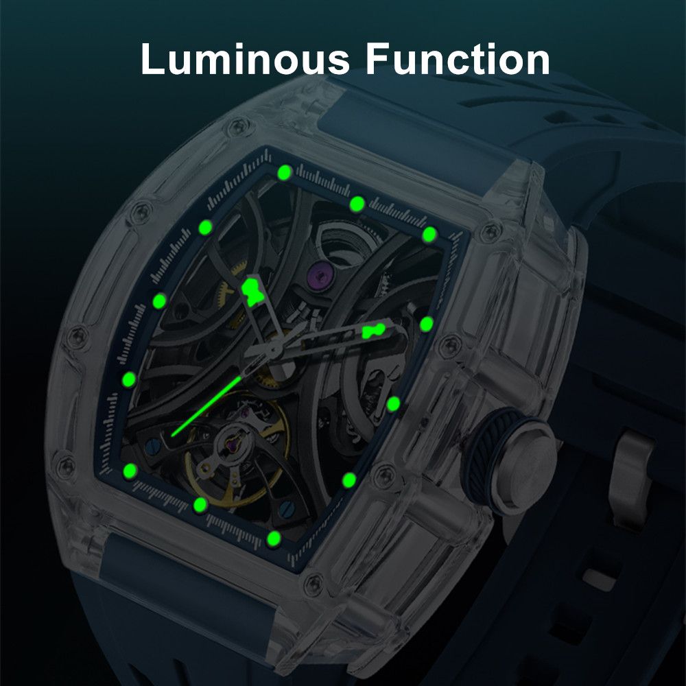 MEGIR Automatic Sport Watch for Men Transparent 43MM Hollow Dial Mechanical Movment Wristwatch Waterproof Luminous Clock 9195-11-7