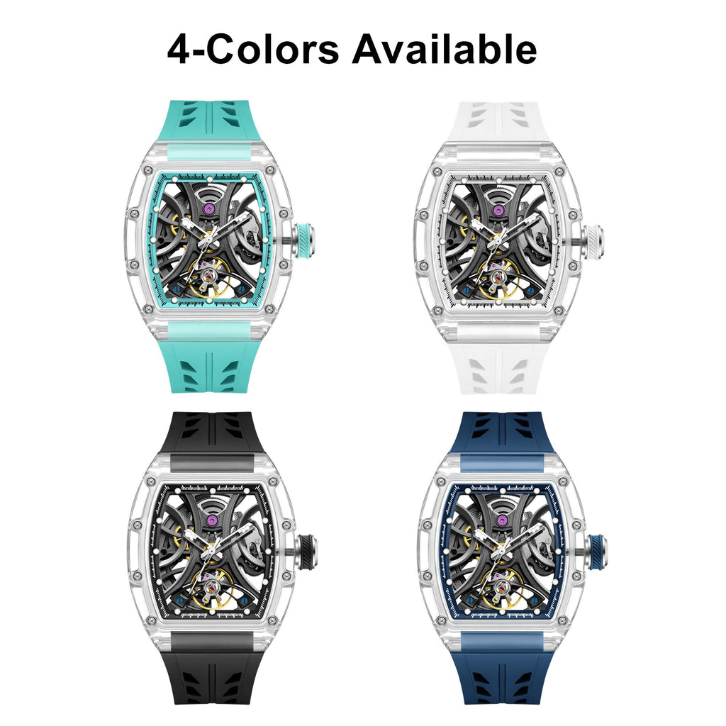 MEGIR Automatic Sport Watch for Men Transparent 43MM Hollow Dial Mechanical Movment Wristwatch Waterproof Luminous Clock 9195-11-5