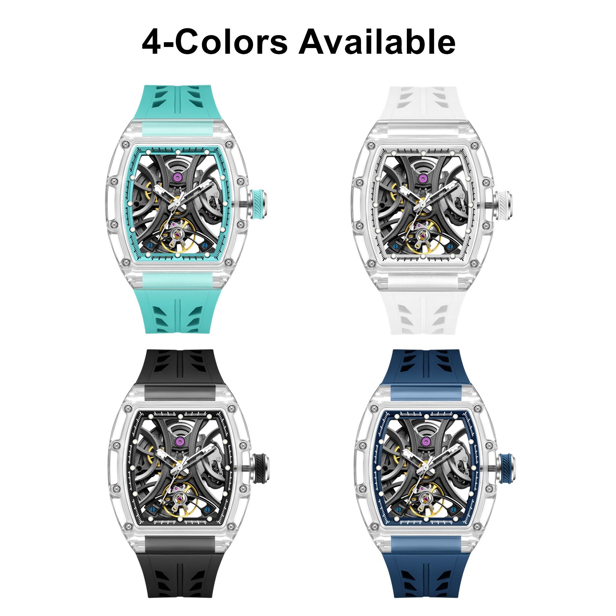 MEGIR Automatic Sport Watch for Men Transparent 43MM Hollow Dial Mechanical Movment Wristwatch Waterproof Luminous Clock 9195-11-5
