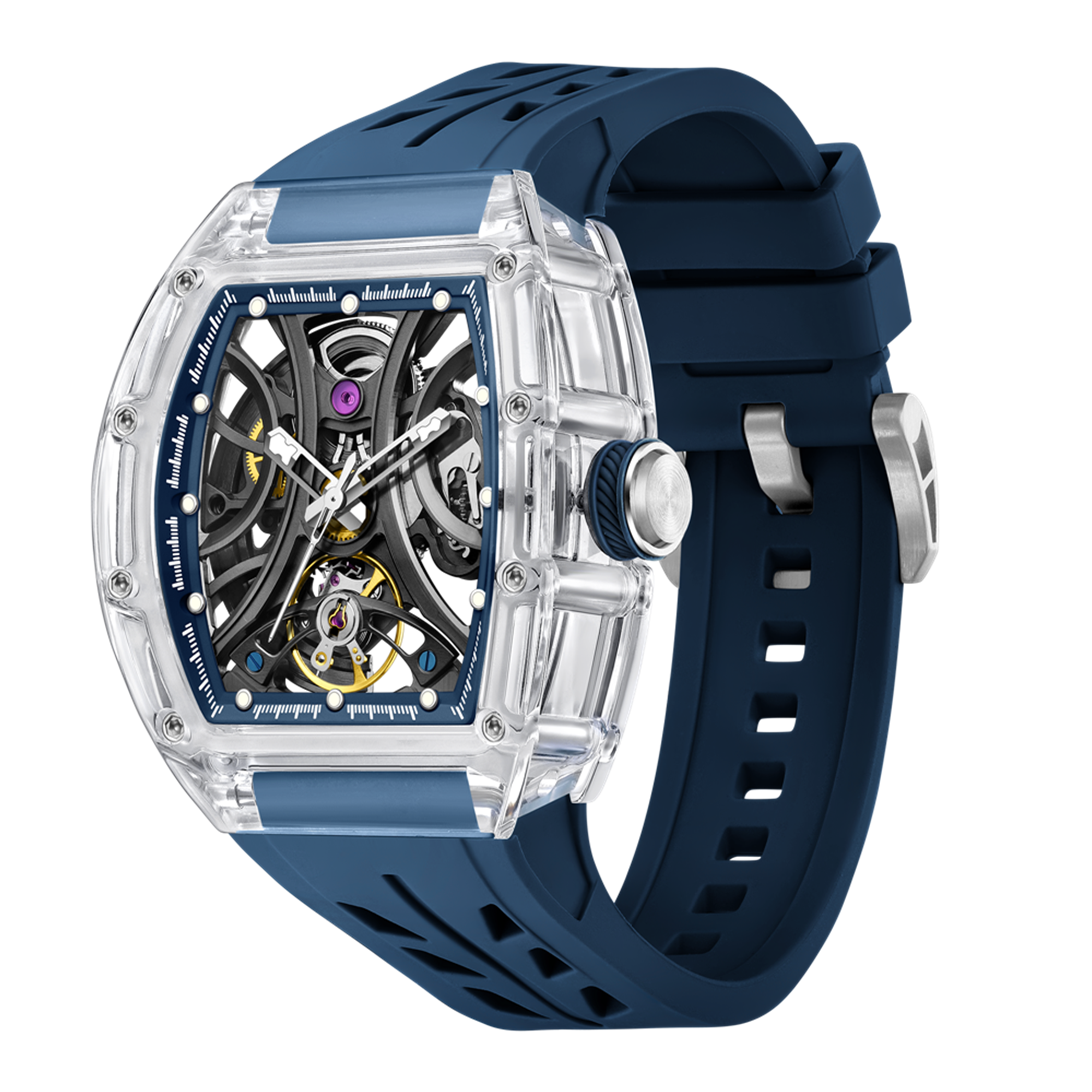 MEGIR Automatic Sport Watch for Men Transparent 43MM Hollow Dial Mechanical Movment Wristwatch Waterproof Luminous Clock 9195-11-14