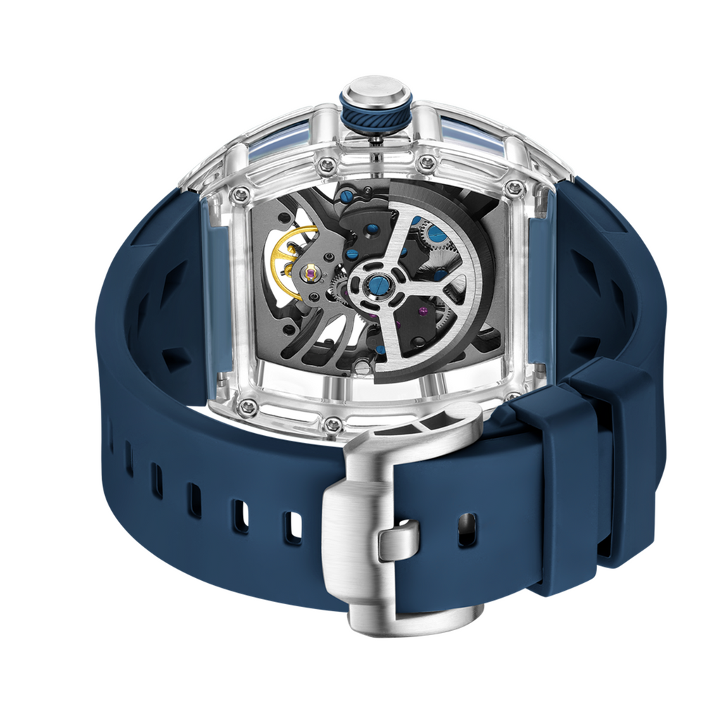 MEGIR Automatic Sport Watch for Men Transparent 43MM Hollow Dial Mechanical Movment Wristwatch Waterproof Luminous Clock 9195-11-15