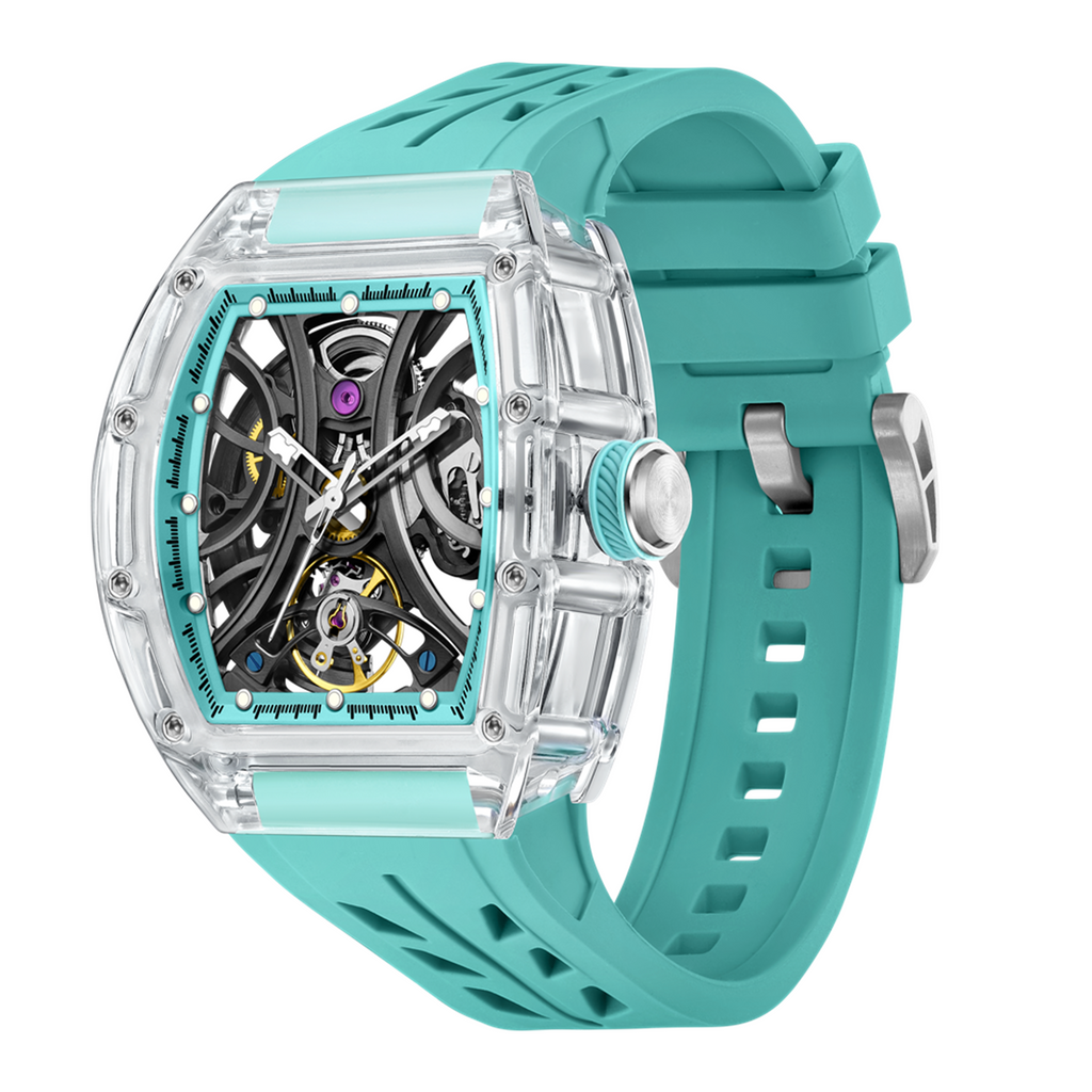 MEGIR Automatic Sport Watch for Men Transparent 43MM Hollow Dial Mechanical Movment Wristwatch Waterproof Luminous Clock 9195-11-11
