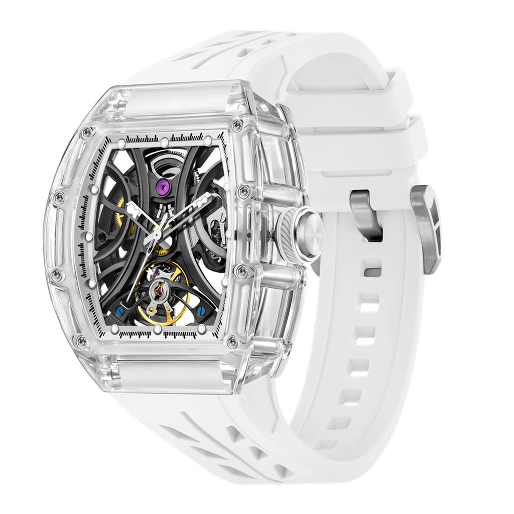 MEGIR Automatic Sport Watch for Men Transparent 43MM Hollow Dial Mechanical Movment Wristwatch Waterproof Luminous Clock 9195-11-12