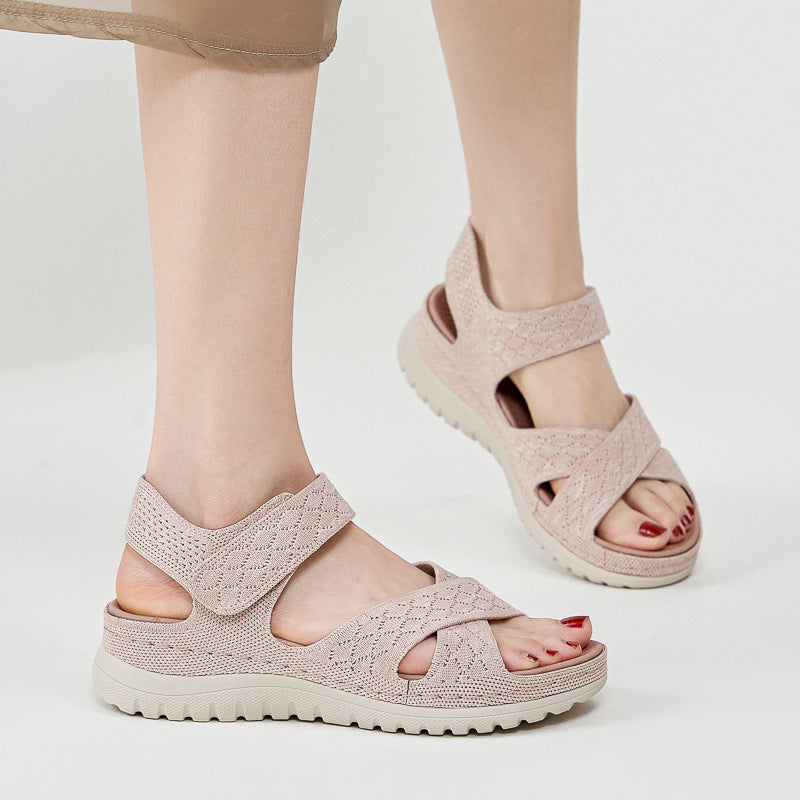 Sports and leisure sandals with Velcro hollow out thick soled women's casual shoes