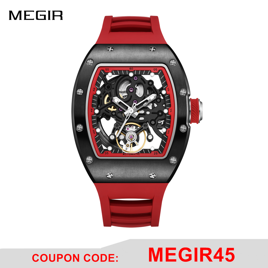 MEGIR Automatic Mechanical Men's Watch Luxury Skeleton Dial Luminous Waterproof Sports Military Wristwatch Gift for Man 9190-12-0