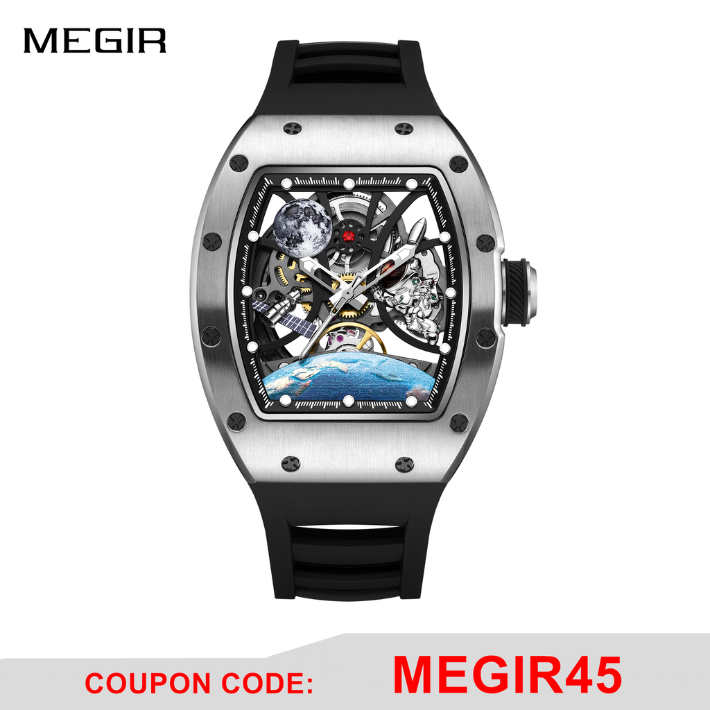 MEGIR Skeleton Dial Automatic Mechanical Movement Men Watch Fashion Sport Wristwatches Waterproof Man Clock Reloj Hombre 9190-14-0