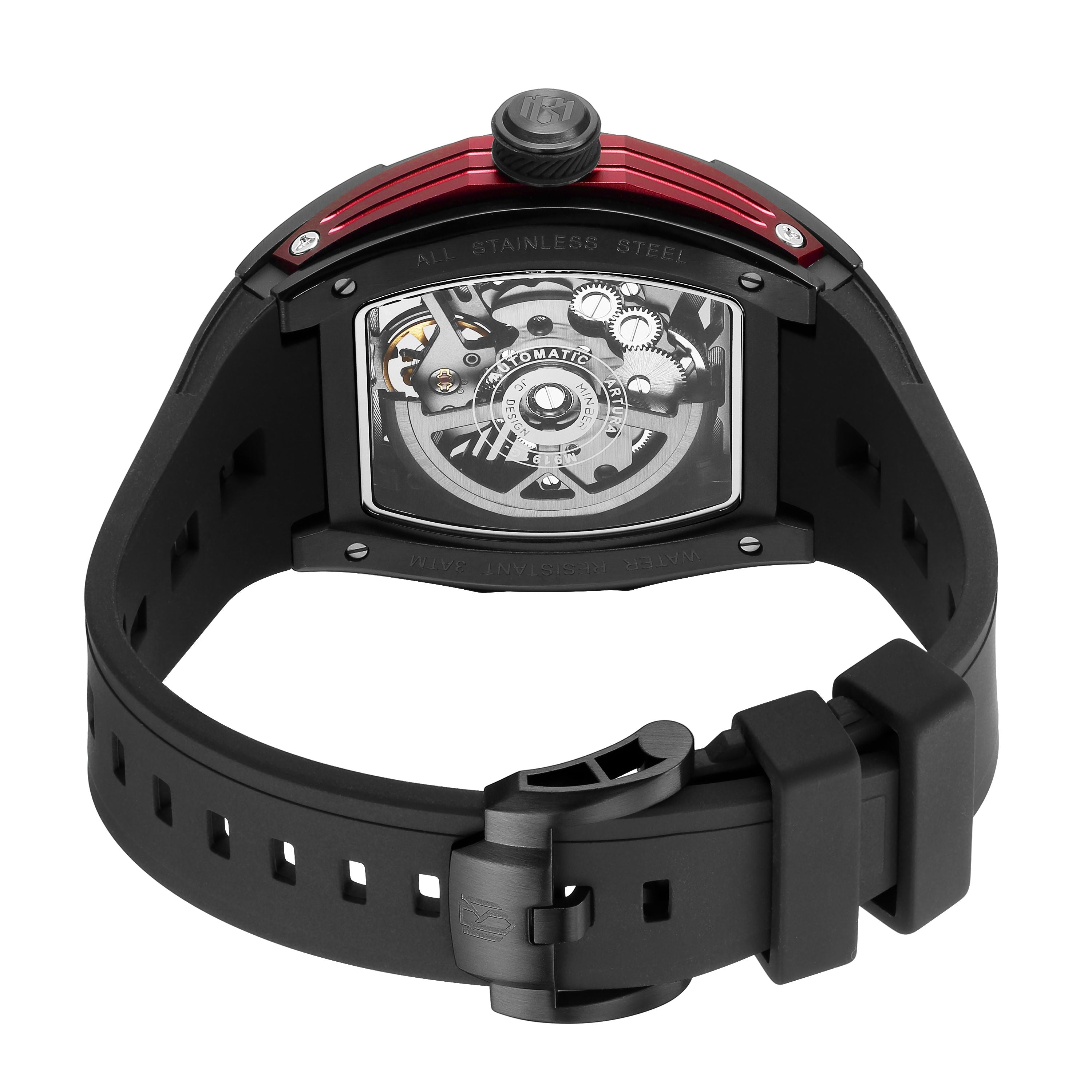 MINBER Fashion Mechanical Watch for Men Stainless Steel Hollow Out Automatic Watches Clock Waterproof Wristwatch Gifts 9191G-1-14