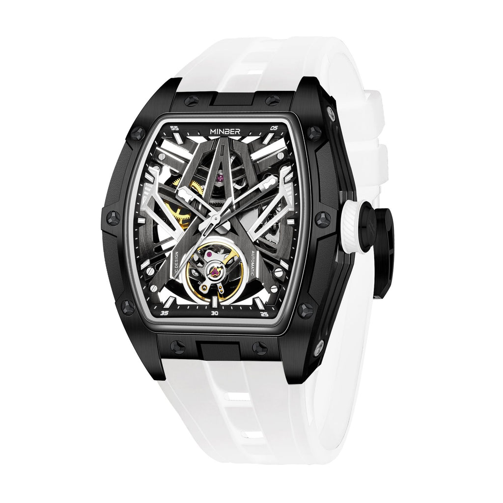 MINBER Fashion Mechanical Watch for Men Stainless Steel Hollow Out Automatic Watches Clock Waterproof Wristwatch Gifts 9191G-1-11