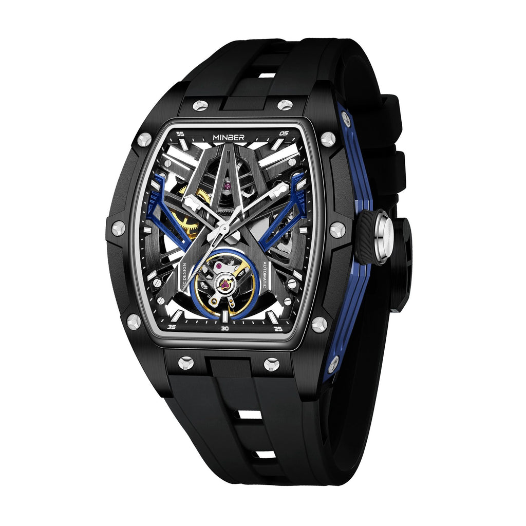 MINBER Fashion Mechanical Watch for Men Stainless Steel Hollow Out Automatic Watches Clock Waterproof Wristwatch Gifts 9191G-1-9