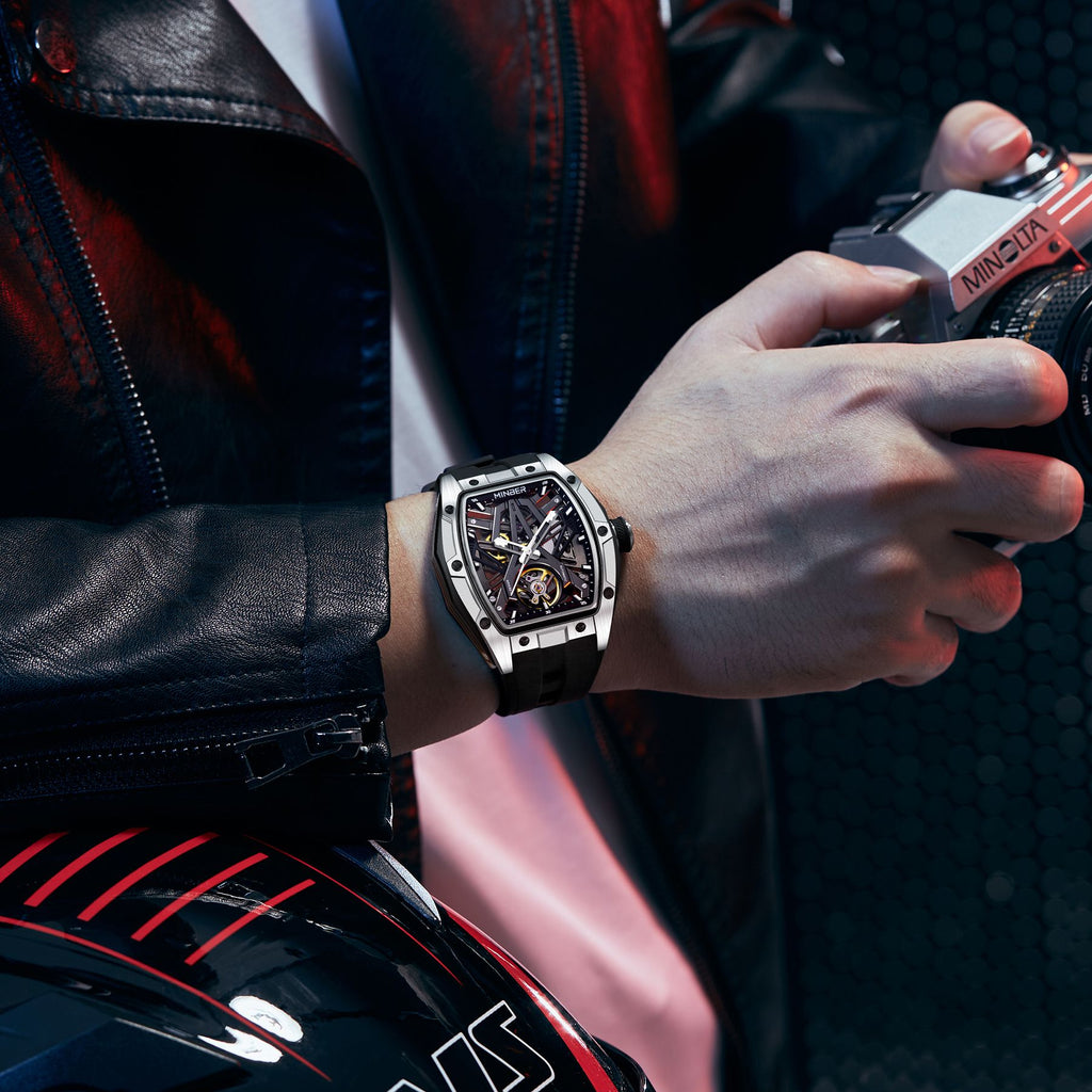 MINBER Fashion Mechanical Watch for Men Stainless Steel Hollow Out Automatic Watches Clock Waterproof Wristwatch Gifts 9191G-1-4