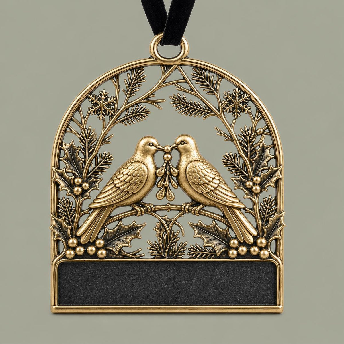 Two Doves First Christmas Ornament – Antique Brass, Personalized